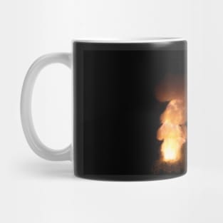 Realistic fiery explosion, orange color with sparks on a black background Mug